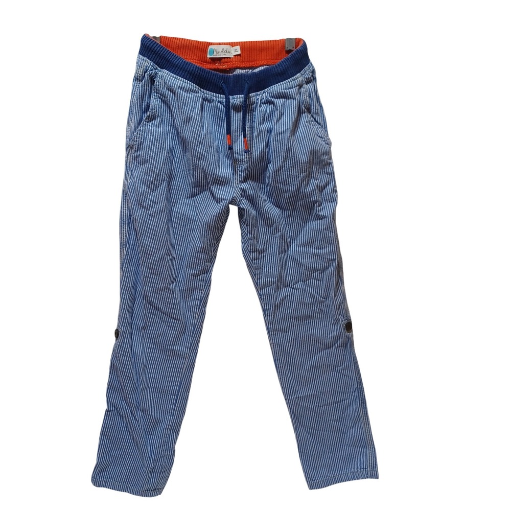 Mini Boden Kids Engineer Stripe Pants 10Y Blue White Cotton Roll Tab Preppy